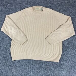 VTG St Johns Bay Sweater Mens Medium Beige Chuncky Stretch Pullover 90s Retro
